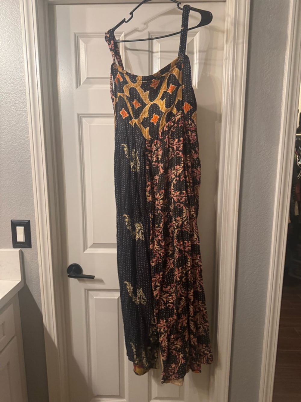 Mixed Print Maxi Dress in Black, Mustard & Coral
